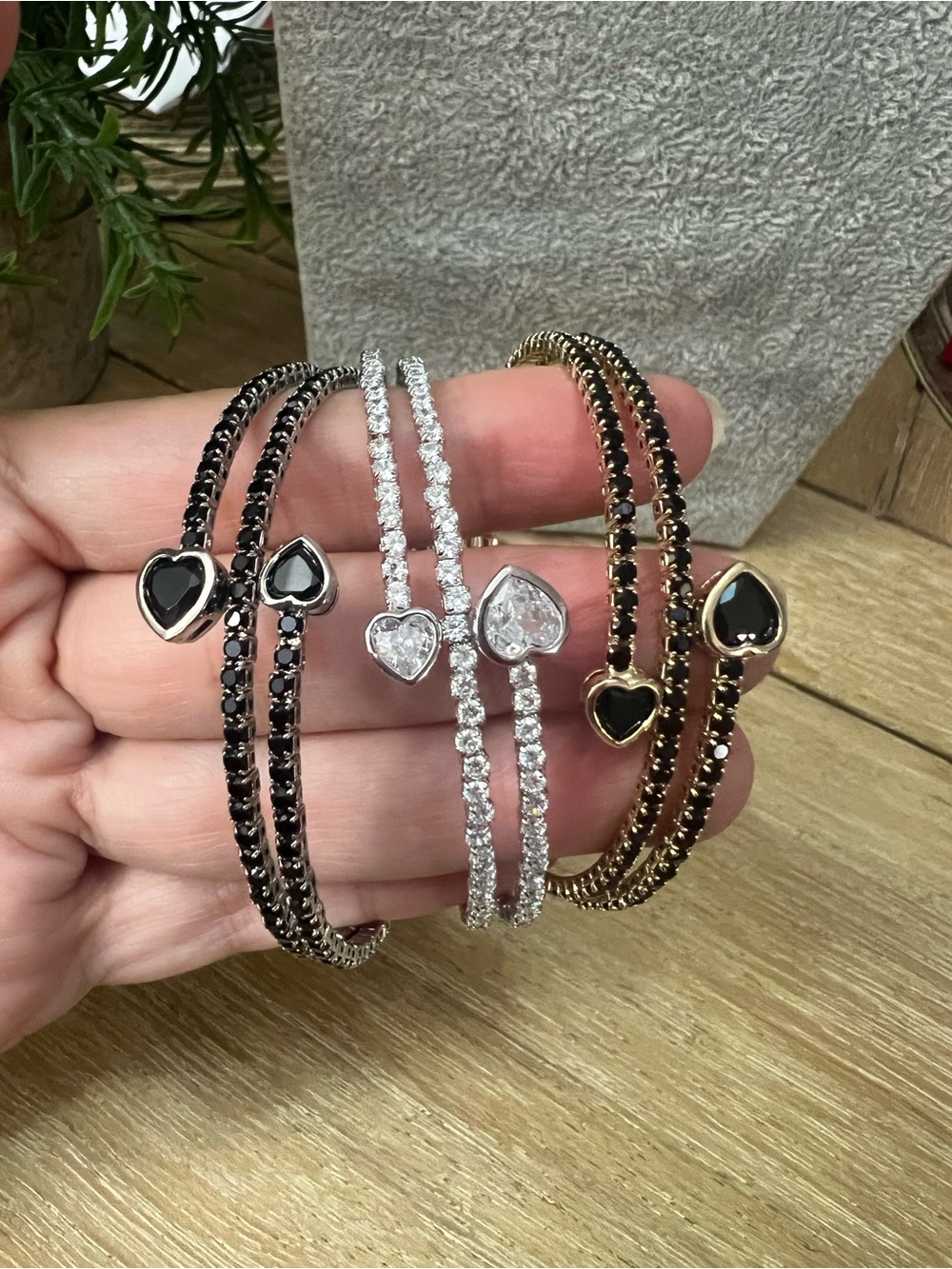 Heart Accent Tennis Bracelet Set - Black and Clear Options